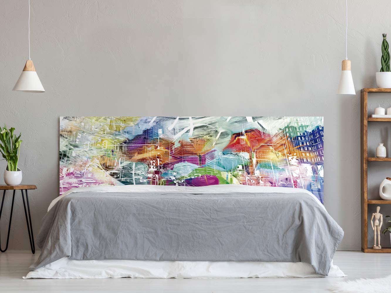 Tête de lit en PVC Impression numérique Ville Colorée 150 x 60 cm Tête de lit Originale et économique