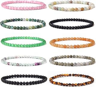10 Pcs 4mm Mini Gemstone Energy Bracelets for Women Tiny Crushed Stone Statement Bracelet Charm Beaded Couples Stretch Bracelets Jewelry