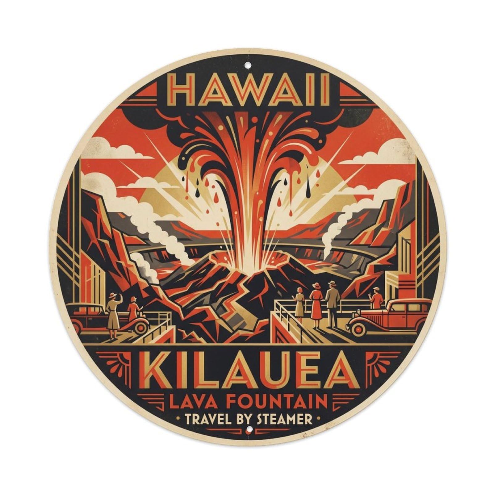 Kilauea Lava Fountain Hawaii Crater Travel Volcanic Metal Tin Sign