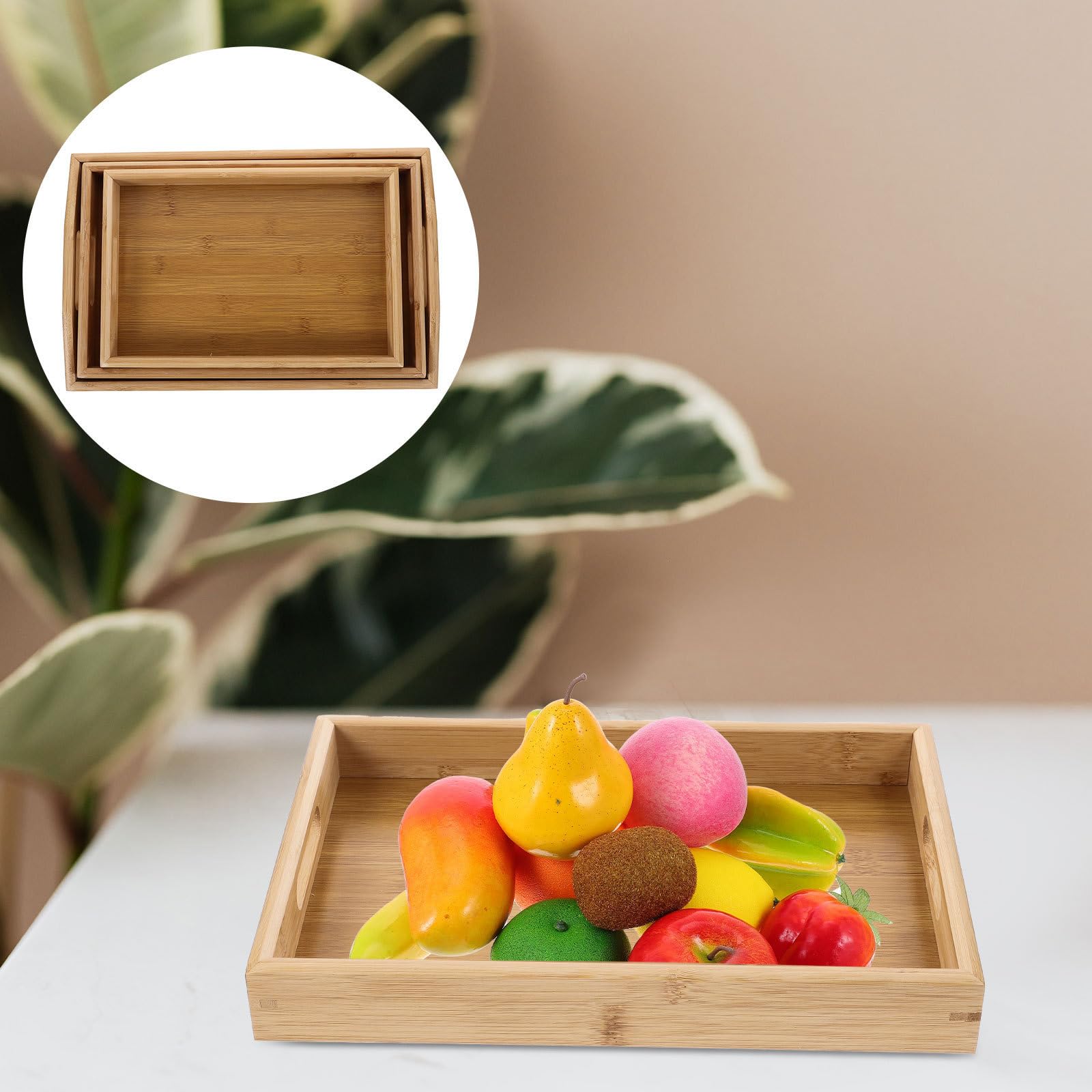 Plateau de Service en Bois Rectangulaire, Lot de 3, Simple
