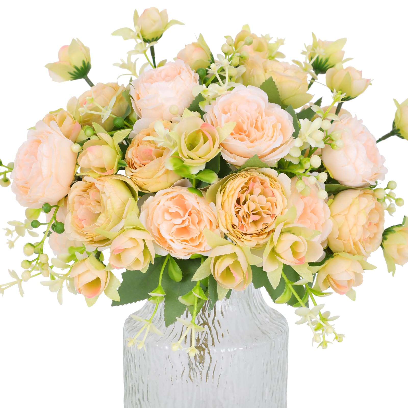 Hobyhoon 4 Bunches Peonies Artificial Flowers for Decoration Faux Roses Fake Bouquet Real Touch Silk Flores Artificiales for Vase Wedding Home Décor (White green) — image 1