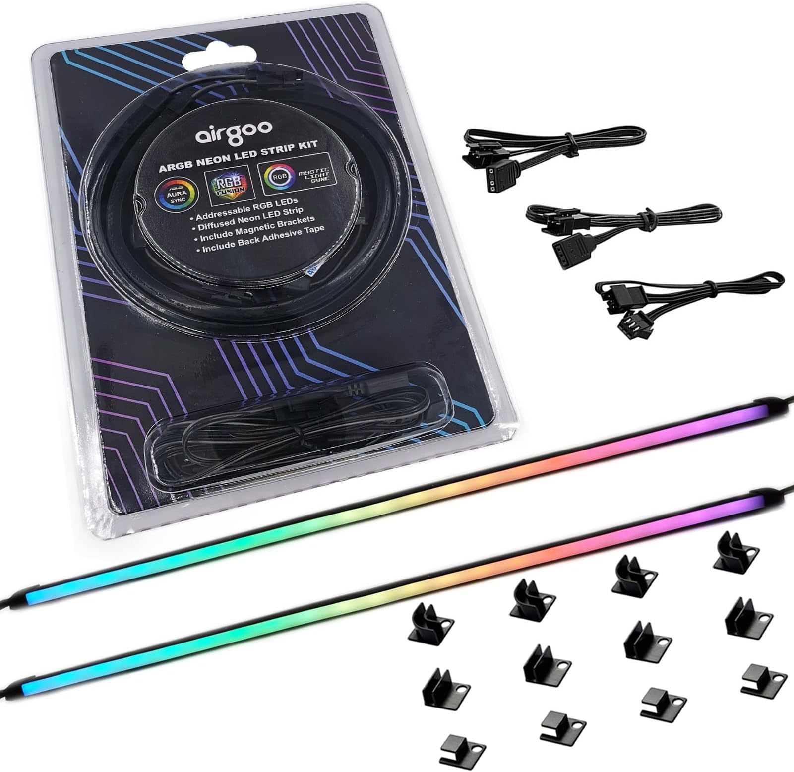 PC RGB LED Strip Light, Black Silicone Housing Magnetic PC Case Lighting, 2PCS Strips 42LEDs for 12V 4-Pin RGB LED Header, for ASUS Aura RGB, MSI Mystic Light, ASROCK Aura RGB, Gigabyte RGB Funsion