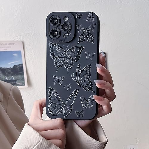 Miniatura 9 de Finyosee Funda compatible con iPhone 12 Mini de 5.4 pulgadas, diseño lindo de flores de mariposa, diseño sólido negro fresco, de silicona suave,