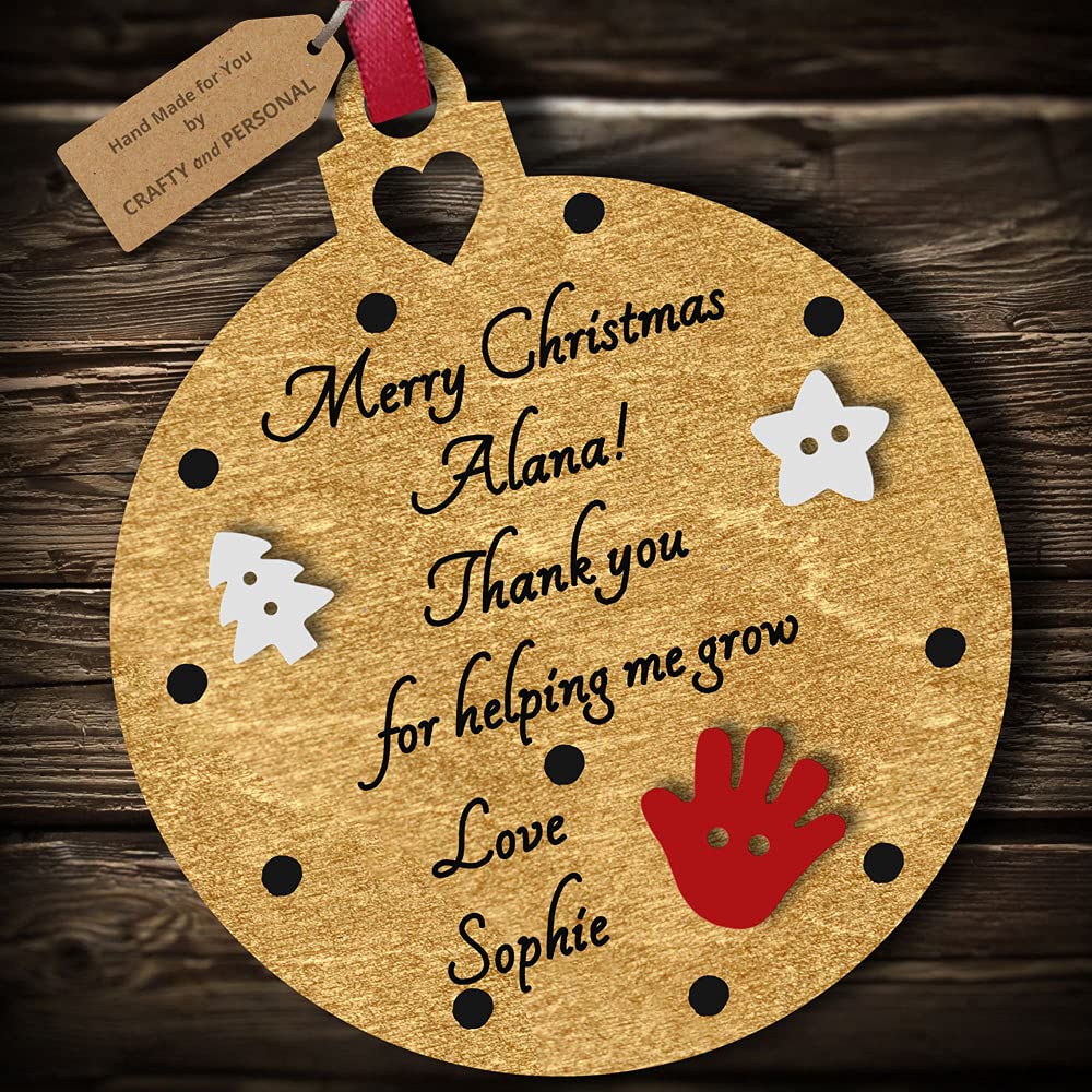 Multi-Colour Personalised Nursery Teacher Merry Christmas Bauble tree decoration wooden thank you hanging ornament keepsake gift present for childminder keyworker (Gold #2)