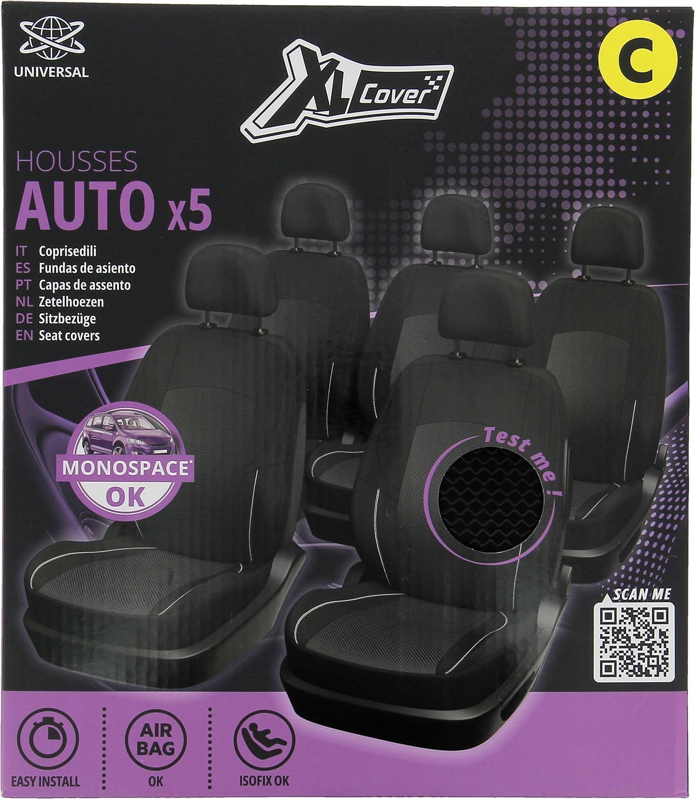 167002 Fundas de Asiento fraccionables monovolumen, Negro