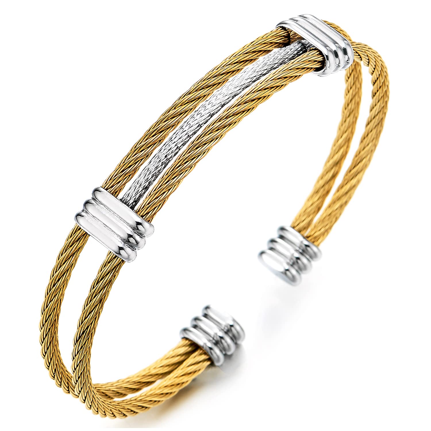 Men Women Stainless Steel Twisted Cable Adjustable Cuff Bangle Bracelet
