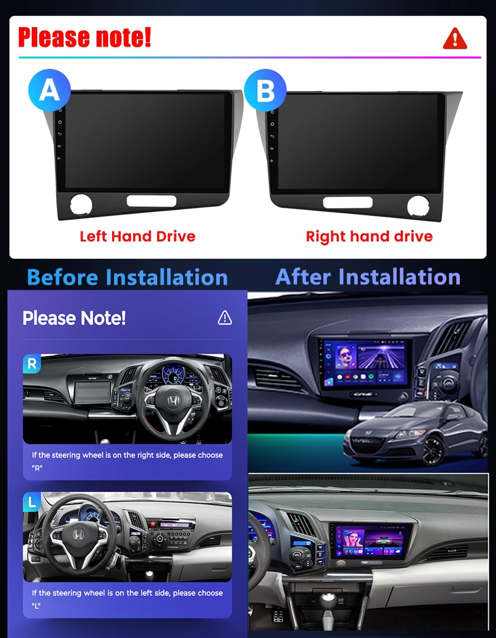 Amazon.co.jp: Android 13.0ラジオ2 Din車載ステレオ適用 H-onda CR-Z