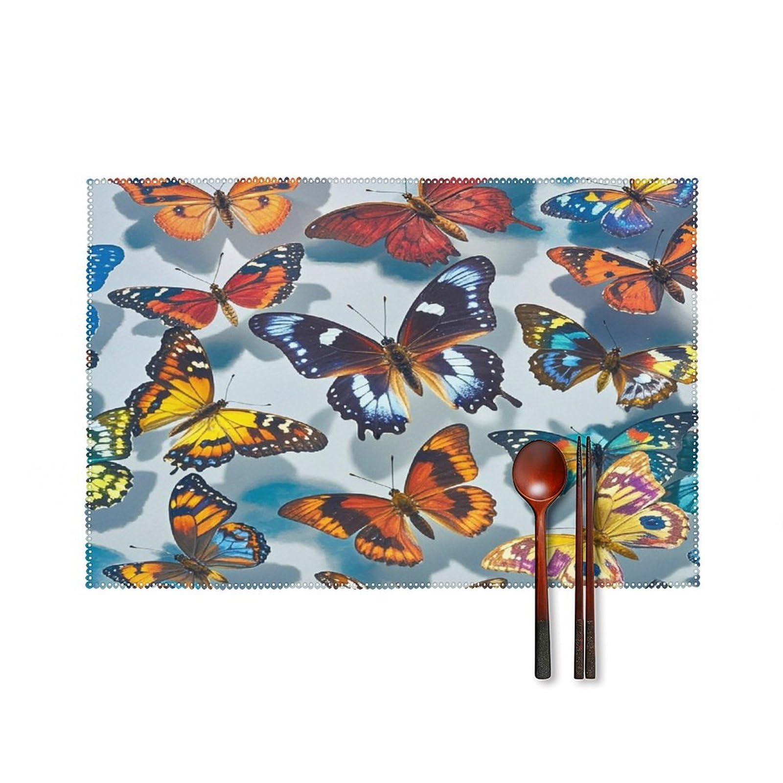 Butterflies Placemats Set of 4 Heat Resistant Non-Slip Place Mats Wipeable Easy to Clean Table Mats for Kitchen Dining Party Outdoor Placemats