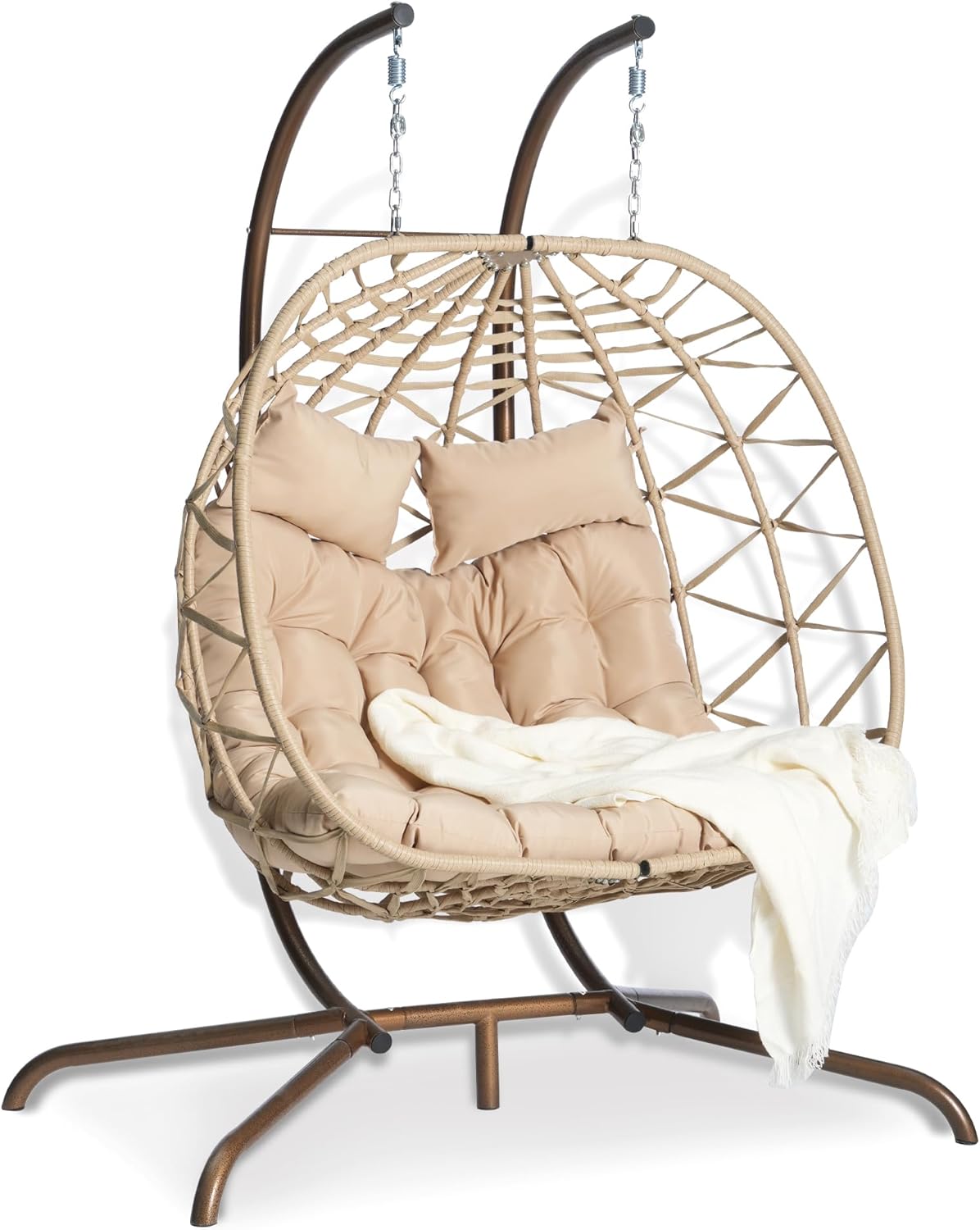 Amazon.com: Brafab Double Rattan Swing Egg Chair with Stand, Oversized ...
