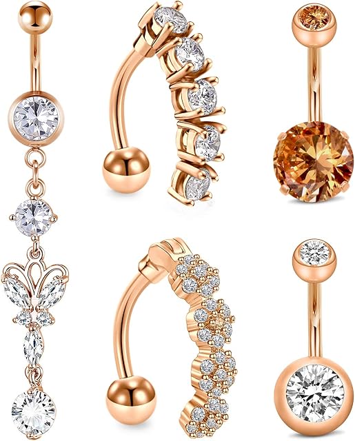 D.Bella 14G Belly Button Rings Surgical Stainless Steel Belly Rings Diamond Navel Rings Navel Piercing Jewelry 10mm Belly Button Piercing Jewelry