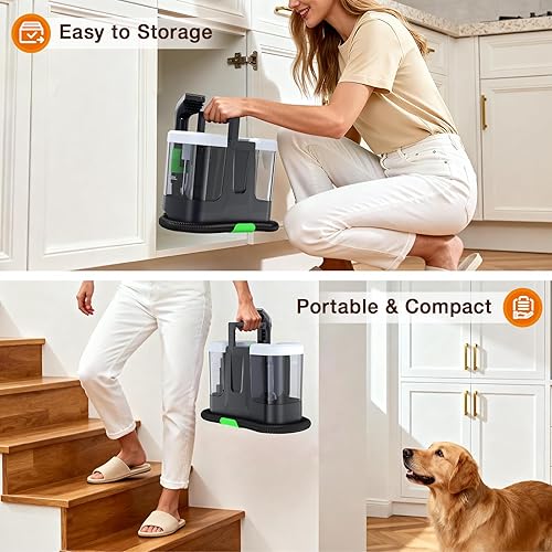 Miniatura 7 de LABIGO Máquina portátil de limpieza de alfombras y tapicería, removedor de manchas de mano, 15 Kpa de succión fuerte multiusos limpiador profundo