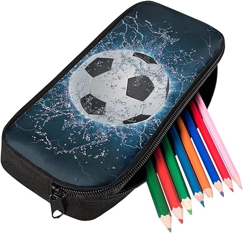 Estuche para lápices con estampado de balón de fútbol acuático para niñas y niños, estuche para lápices, estuche de lápices de gran capacidad para