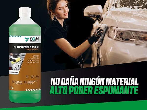 EQM - ECO-105 - Champú Concentrado para Coche - 1L - +50 Lavados - Limpieza Rápida y Protección de la Pintura gracias a su pH Neutro - 3