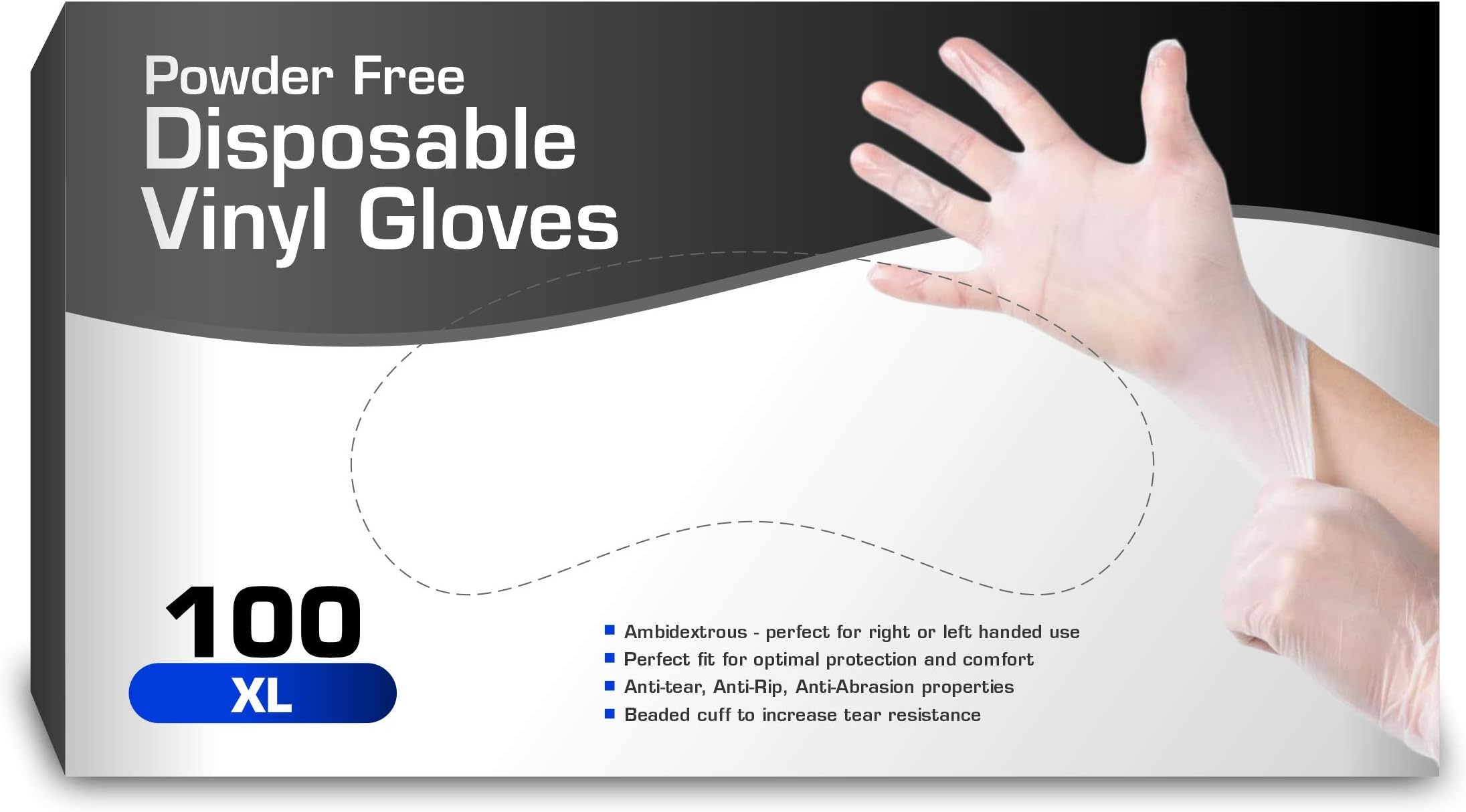 Chef's StarVinyl Gloves, Disposable Gloves, Comfortable, Powder-Free, Latex-Free | 100 Pcs (Extra Large)