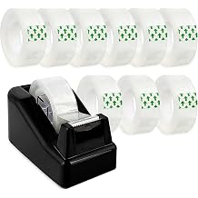 Tape Dispenser Desk Set with 10 Rolls Clear Tape, Desktop Tape Dispenser for Office School Home, 0.7 Inch x 1000 Inches Each Roll, Black Tape Holder for Document Repair Packaging Gift Wrapping