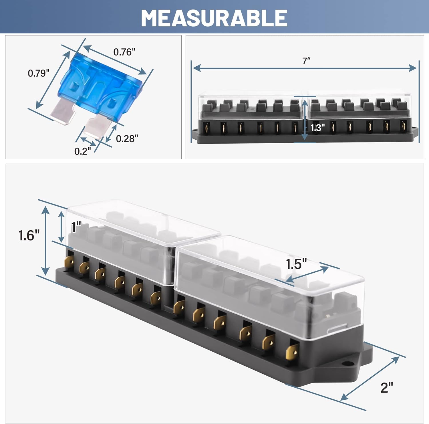 RED WOLF 12 Way Fuse Block Blade Box Holder Standard Circuit Fuses Holder Fit Car Trailer Truck SUV Boat Marine Auto RV Power Distribution Panel Damp-Proof Cover DC 10-32V
