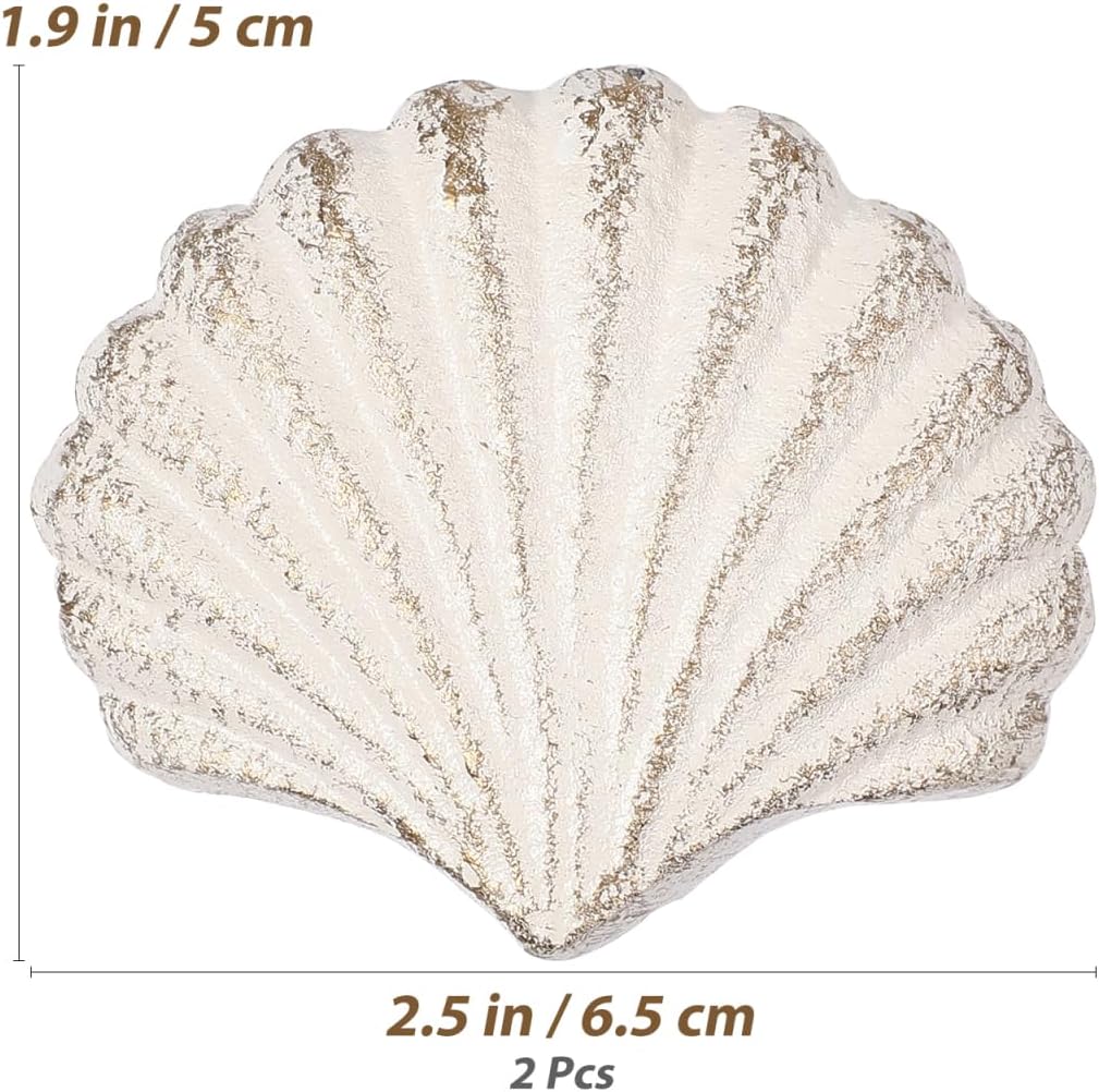 VOSAREA Iron White Seashell Drawer Knobs, 2PCS Nautical Handle for Kitchen Furniture Cabinet Wardrobe Cupboard (6.50X6.50X5.00cm/2.55X2.55X1.97in)