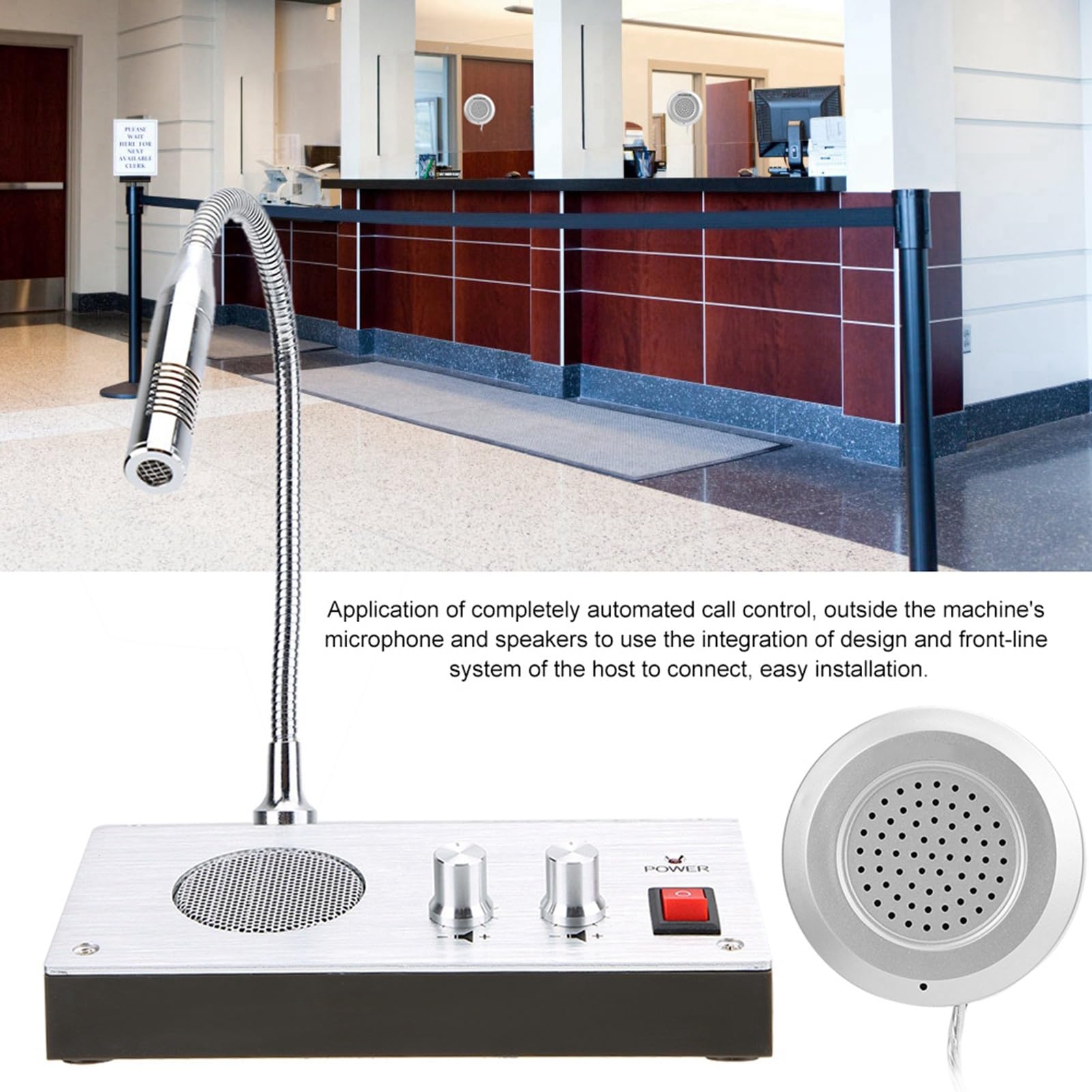 Micrófono de Intercomunicación, Altavoz de Micrófono de Ventana de Vidrio, Estación de Hospital del Banco Ventana Walkie-Talkie con Anti-interferencia y Salida de Grabación de Audio Bidireccional(EU)