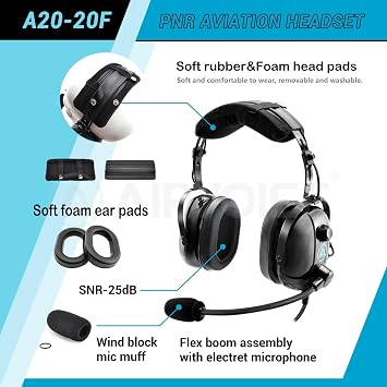 AIRVOICE 1 Aviation Headset Black and 1 Aviation Headset Pink, PNR Aviation Headset for Pilots, General Aviation Headset with Passive Noise Cancellation, Dual Plugs and Carrying Case