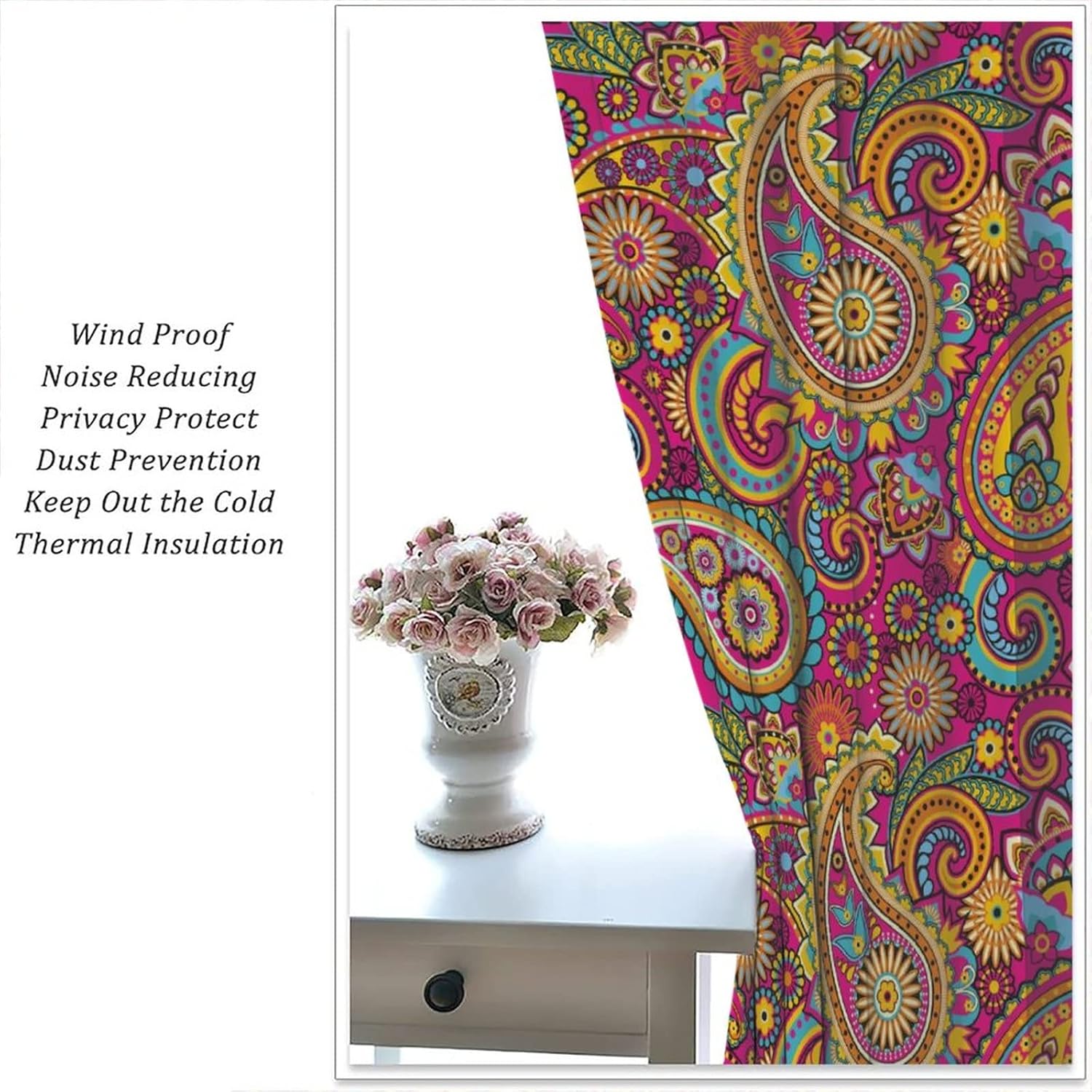 Paisley Curtains,Traditional Asian Eastern Elements Retro Pattern Room Darkening Door Window Rod Pocket Curtain for Living Room Bedroom Home Decor W55xL63in