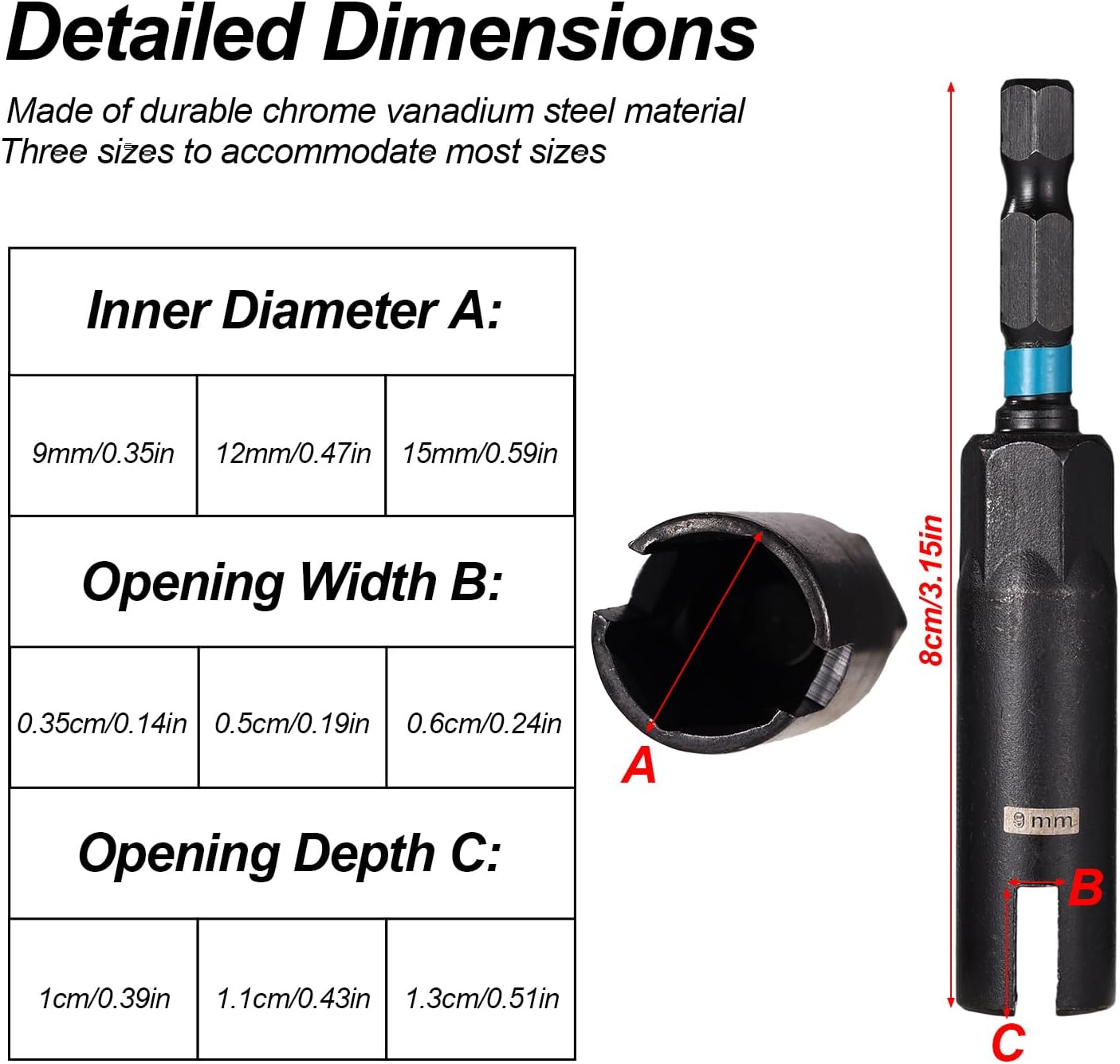 3pcs Wing Nut Driver Set, 9/12/15mm Wingnut Socket Bits with 1/4" Hex Shank Heavy-Duty Steel Eye Bolt Tool for Wire Twisting Screw Hook