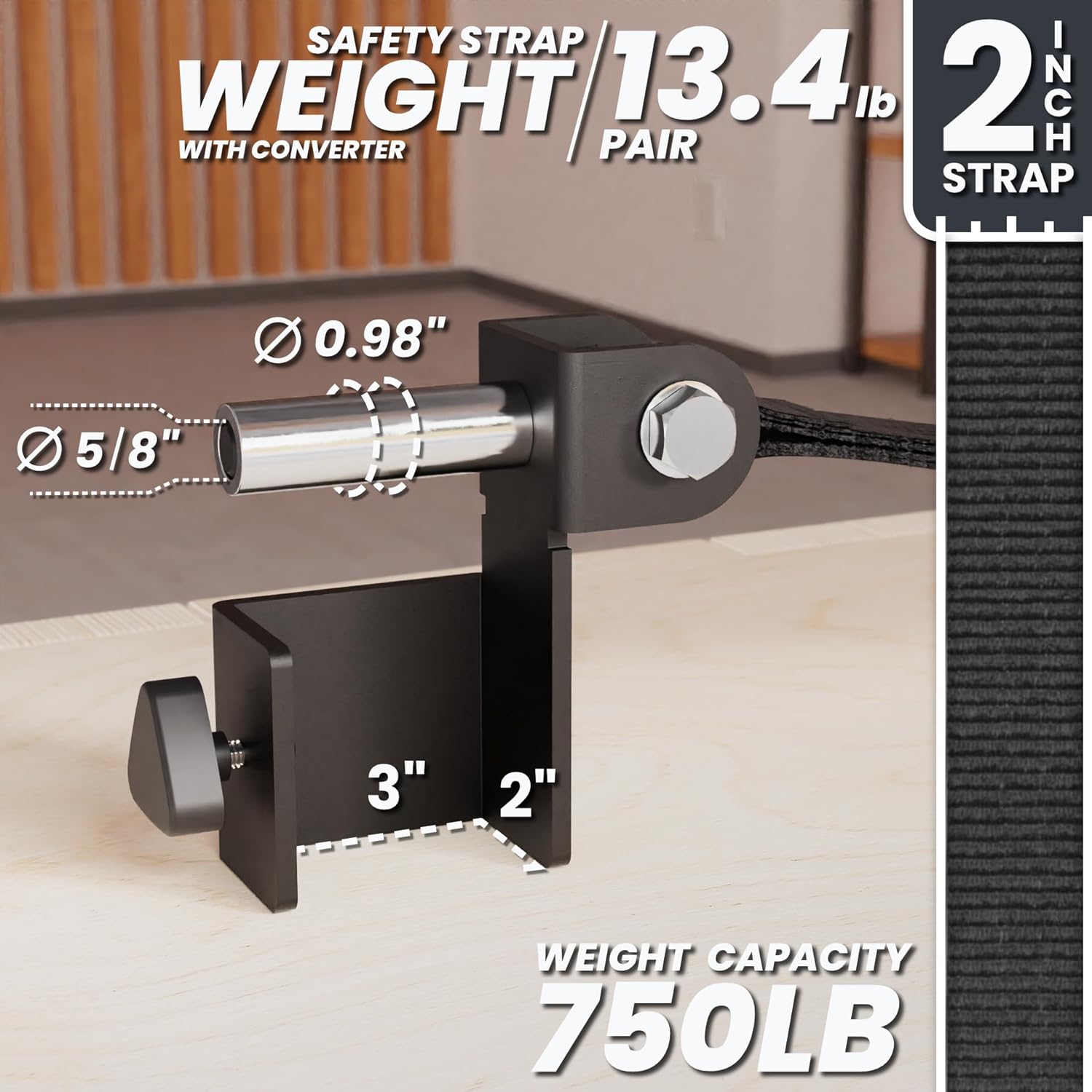 Synergee Safety Straps for Power Racks – Barbell Catch Straps with Quick-Mount Brackets & 5/8"-1" Hole Converters – 750 lb Capacity – Fits 2x2, 2x3 & 3x3 Racks