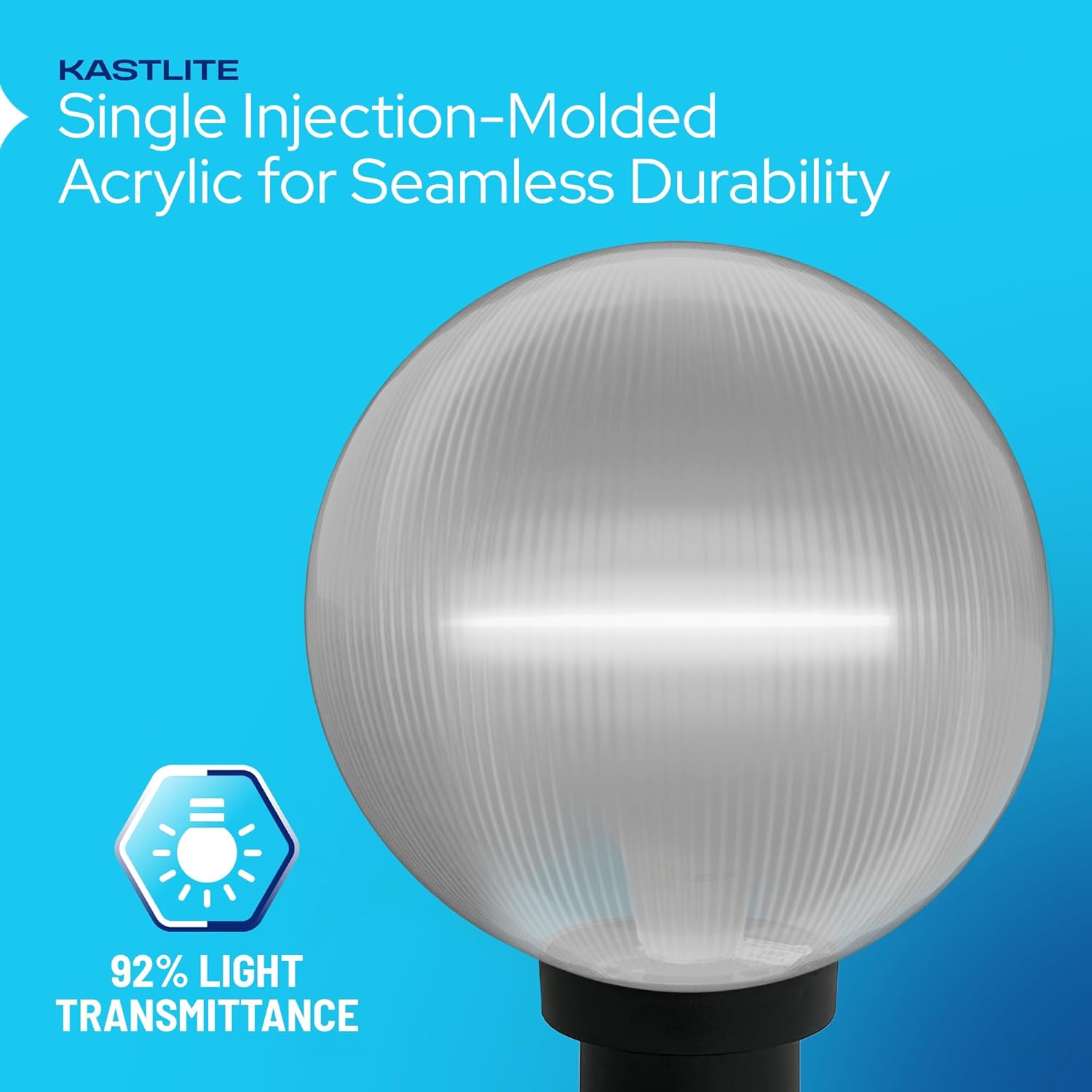 KASTLITE Lamp Post Globe Combo Lighting Fixture | 10" Prismatic Lens with Black Fitter Mounting | Fits 3" Diameter Posts (Not Included) | Comes with with 5000K LED Bulb