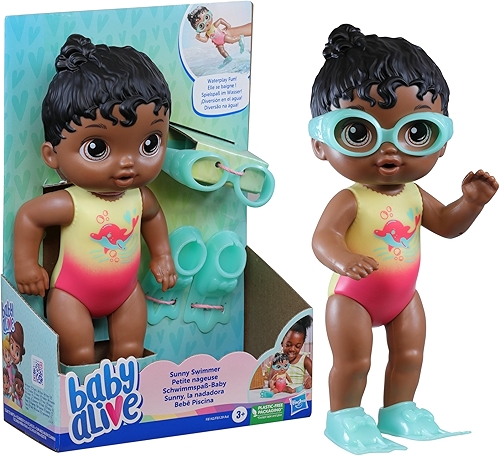 Baby Alive, Boneca, Sunny Swimmer - Cabelos Pretos, Acessórios Inclusos, 25 cm - A partir de 3 Anos