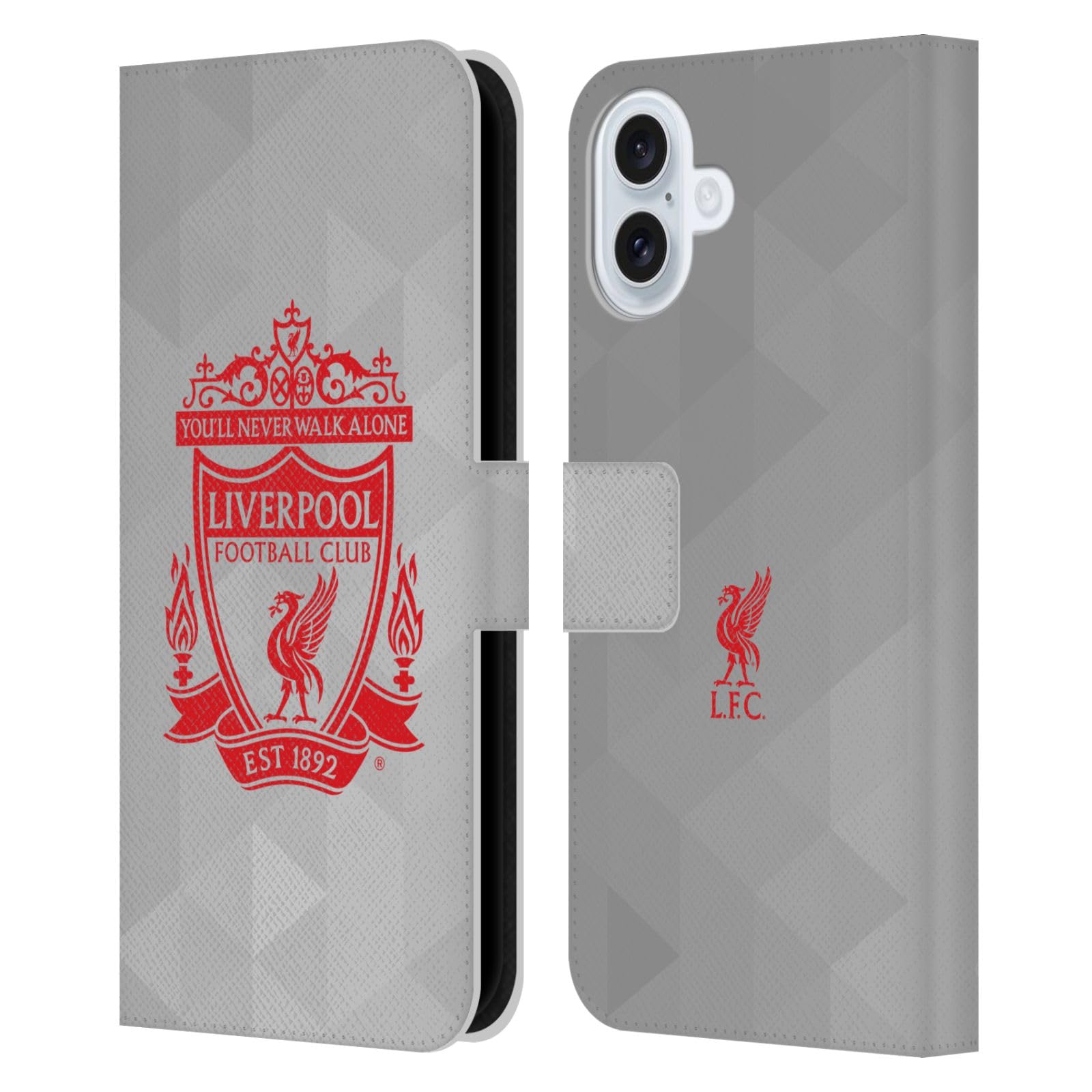Head Case Designs Officially Licensed Liverpool Football Club White Geometric 2 Crest 1 Leather Wallet Case Compatible With Apple iPhone 16 Plus — image 1