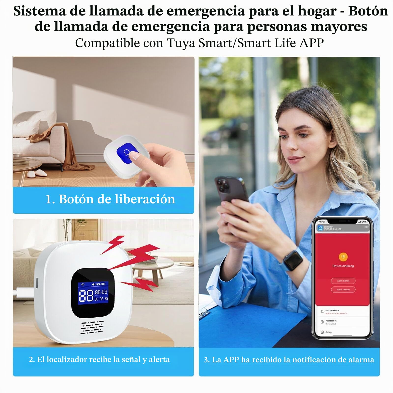 Avisador Personas Mayores, Boton Emergencia Ancianos, Emergencias En El Anciano con 1 Receptores y 2 Transmisores, Adecuado para Ancianos, Enfermos, Discapacitados, Niños
