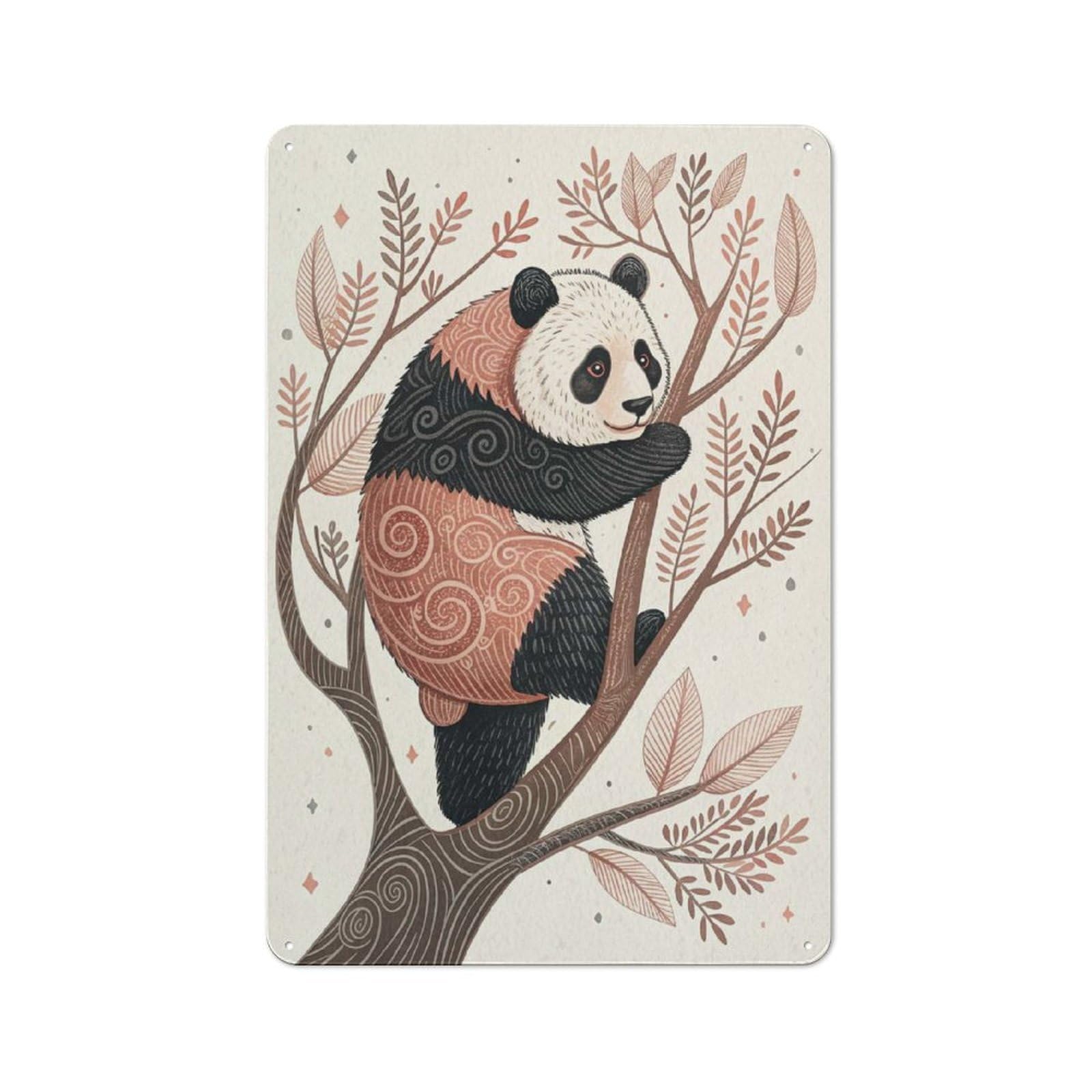 Junmoney Style-23 Panda In A Tree Creative Metal Wall Decor 30X20cm, Decorative Metal Sign For Office, Study, Studio Or Hallway