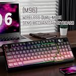 LexonElec M96 Wireless Keyboard, Low Profile Quiet Typing Membrane Gaming Keyboard with Smart Display & Knob, RGB Backlit, USB C Rechargeable, 94 Keys PBT Keycap for Windows PC, Mac, Linux-BlackBerry