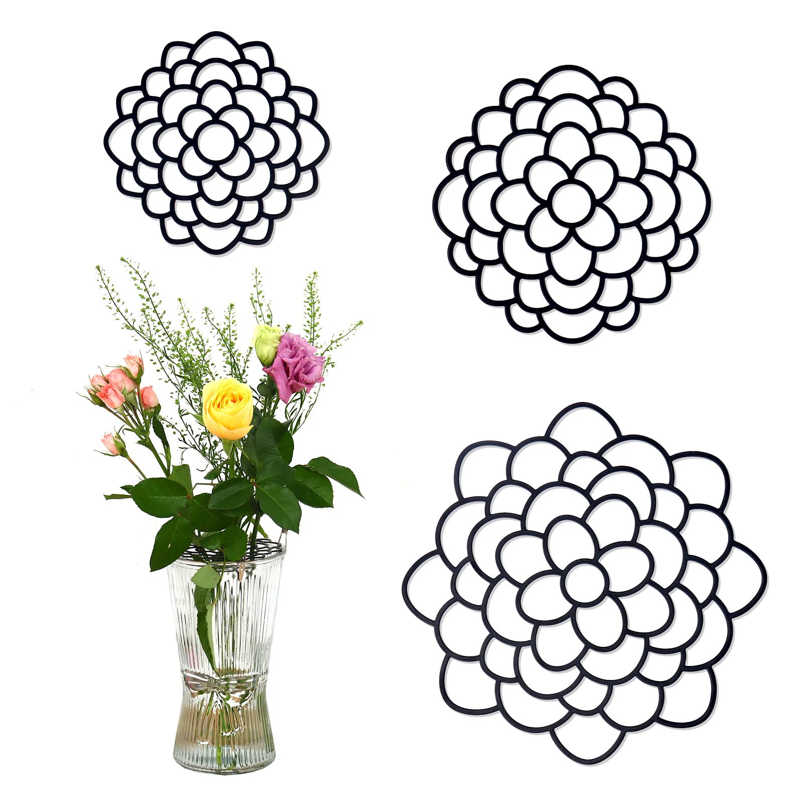 3 Pcs Modern Flower Frog Metal Flower Arrangement Holder Floral Grid Used for Vase Flower Arrangement Art Convenient Stem Holder for Flowers Flower Frog Organizer Metal Lid for Vase (Black)