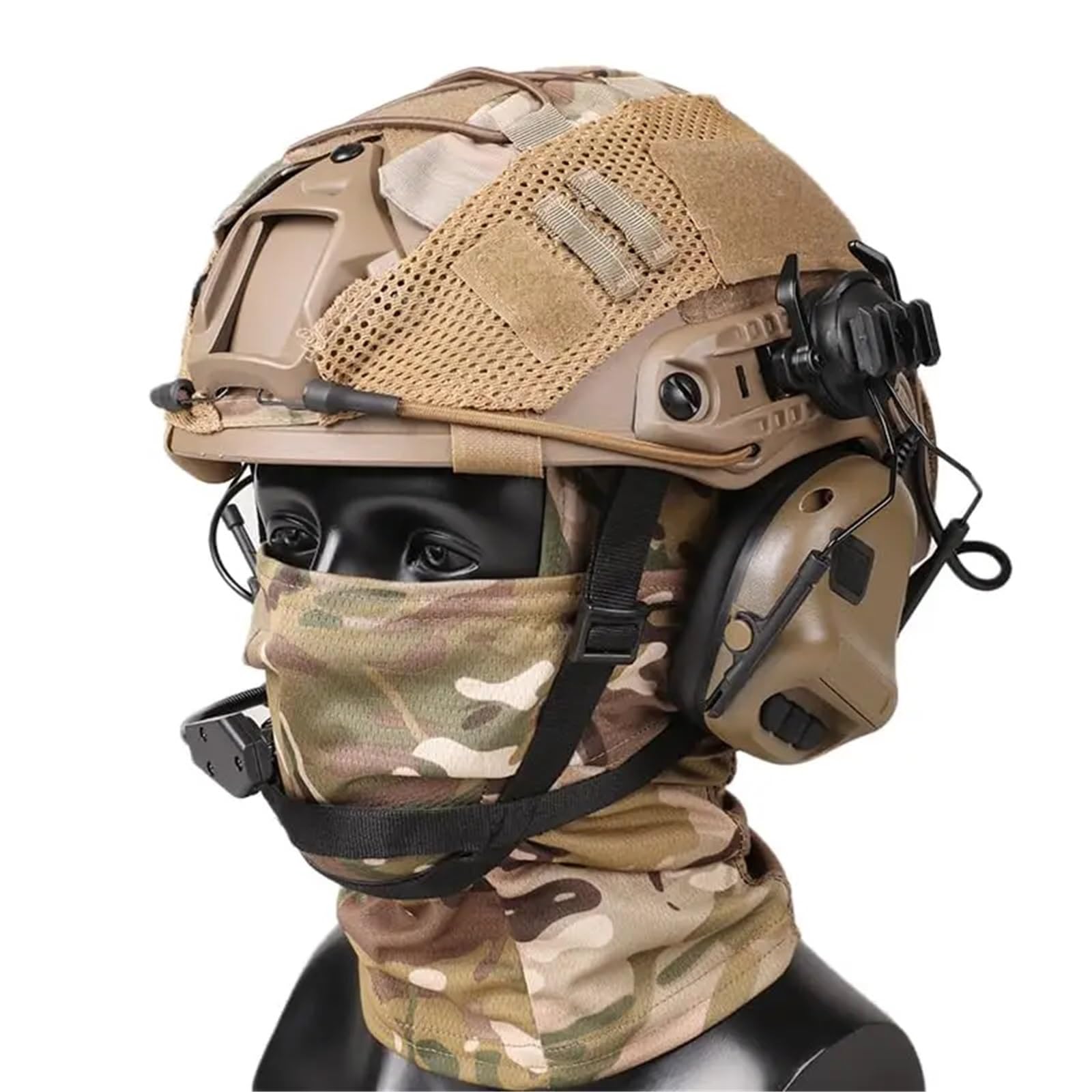 Casque tactique airsoft réglable complet avec housse et cagoule