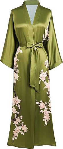 BABEYOND Kimono Robe Cover up Long Floral Satin Sleepwear