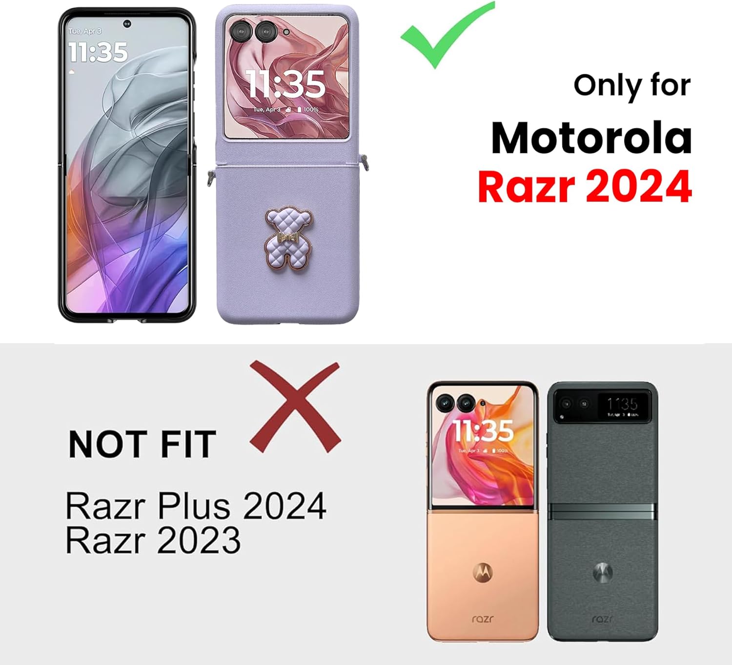 for Motorola Razr 2025/2024 Case with Chain & Hinge Protection, Cute Razr 2025/2024 Phone Case for Women Girls Anti-Scratches Shockproof PU Leather Case for Moto Razr 2025/2024 (Pink)