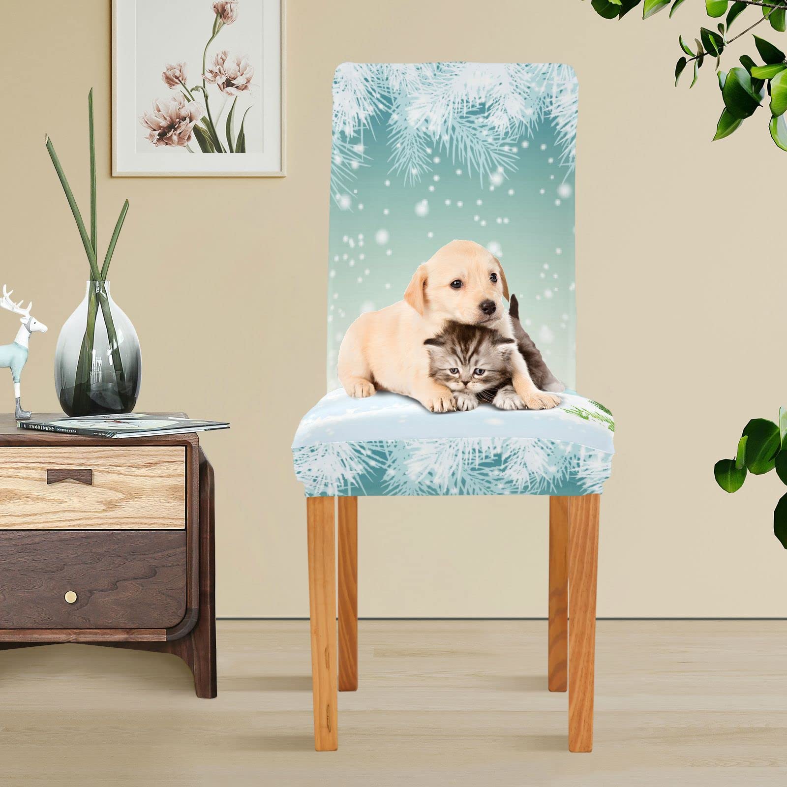 Betylifoy Kerst Stoelhoezen 6PCS Stretch Kerst Eetkamerstoel Slipcover met Boom Elk Kerstmis Stoelbeschermer Covers Voor Kerstmis Eetkamer Hotel