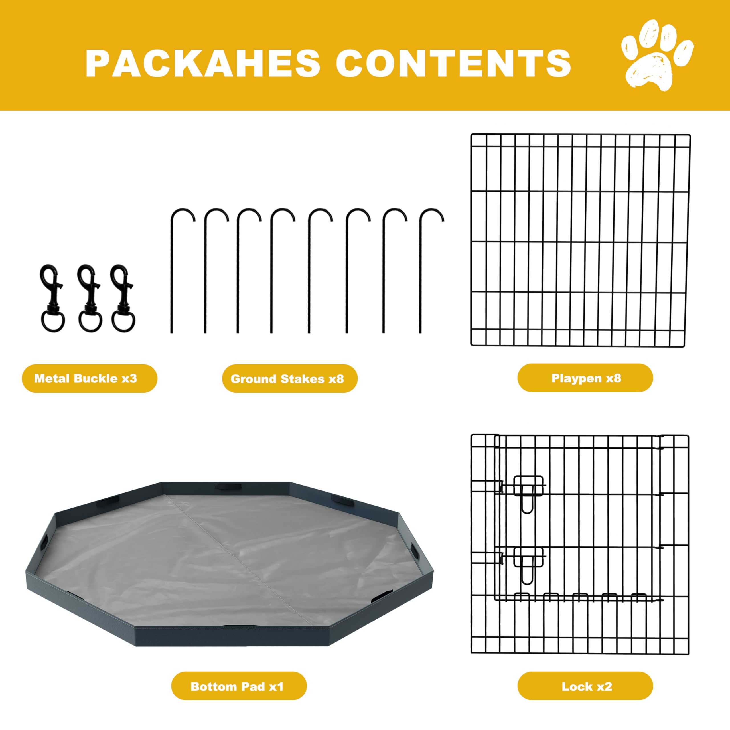 Recinzione per cani in metallo, pieghevole, a 8 sezioni, 61 cm di larghezza x 61 cm di altezza, con imbottitura inferiore
