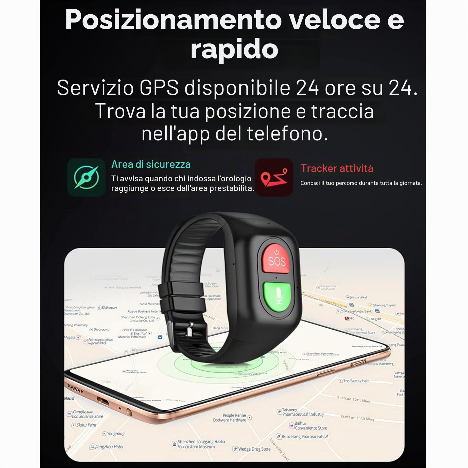 Orologio Smart per Anziani con Allarme, Braccialetto GPS, Pulsante SOS di Emergenza, Chiamata Vocale 4G Impermeabile, Promemoria per la Medicina, Promemoria di Vibrazione per Demenza e Alzheimer