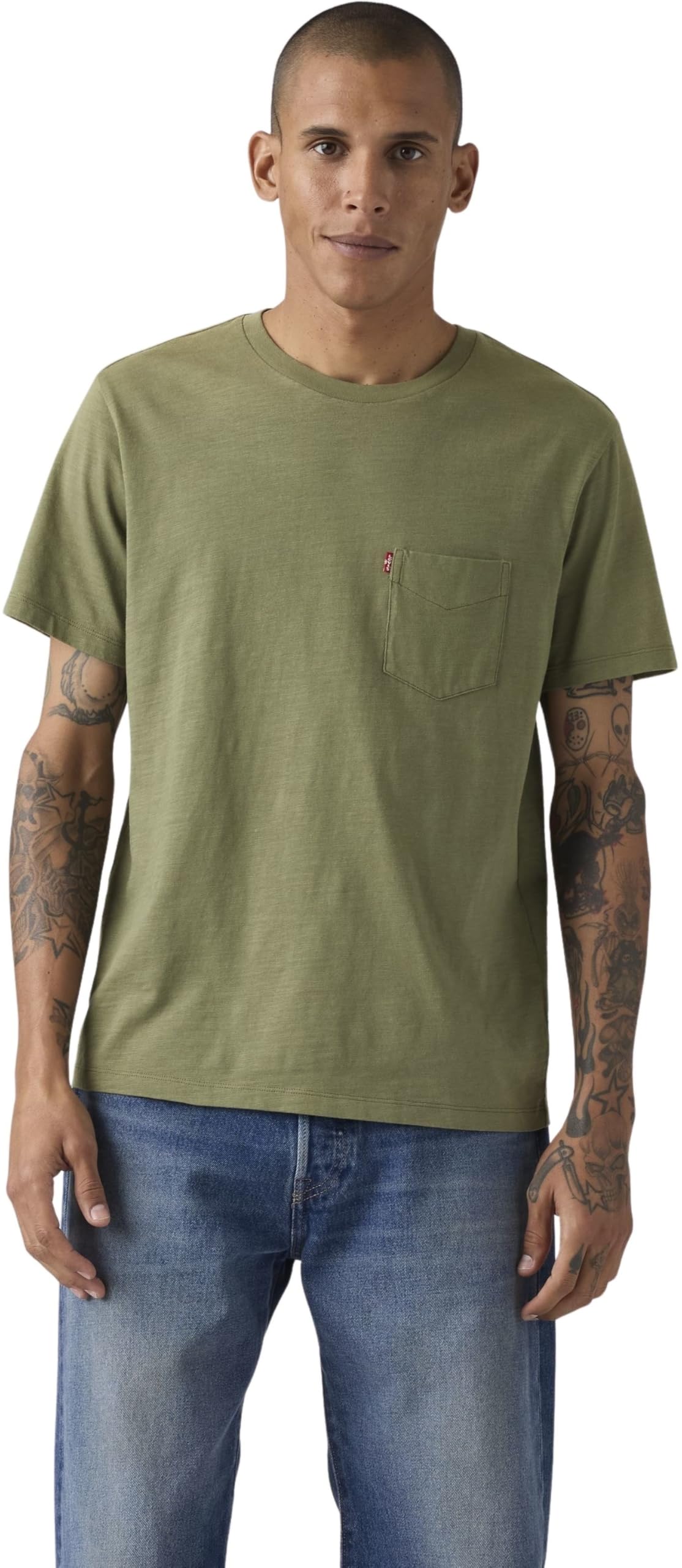 Levi's Men's Short Sleeve Classic Pocket Tee T-Shirt, Moss Olive 0908736 Slub, M