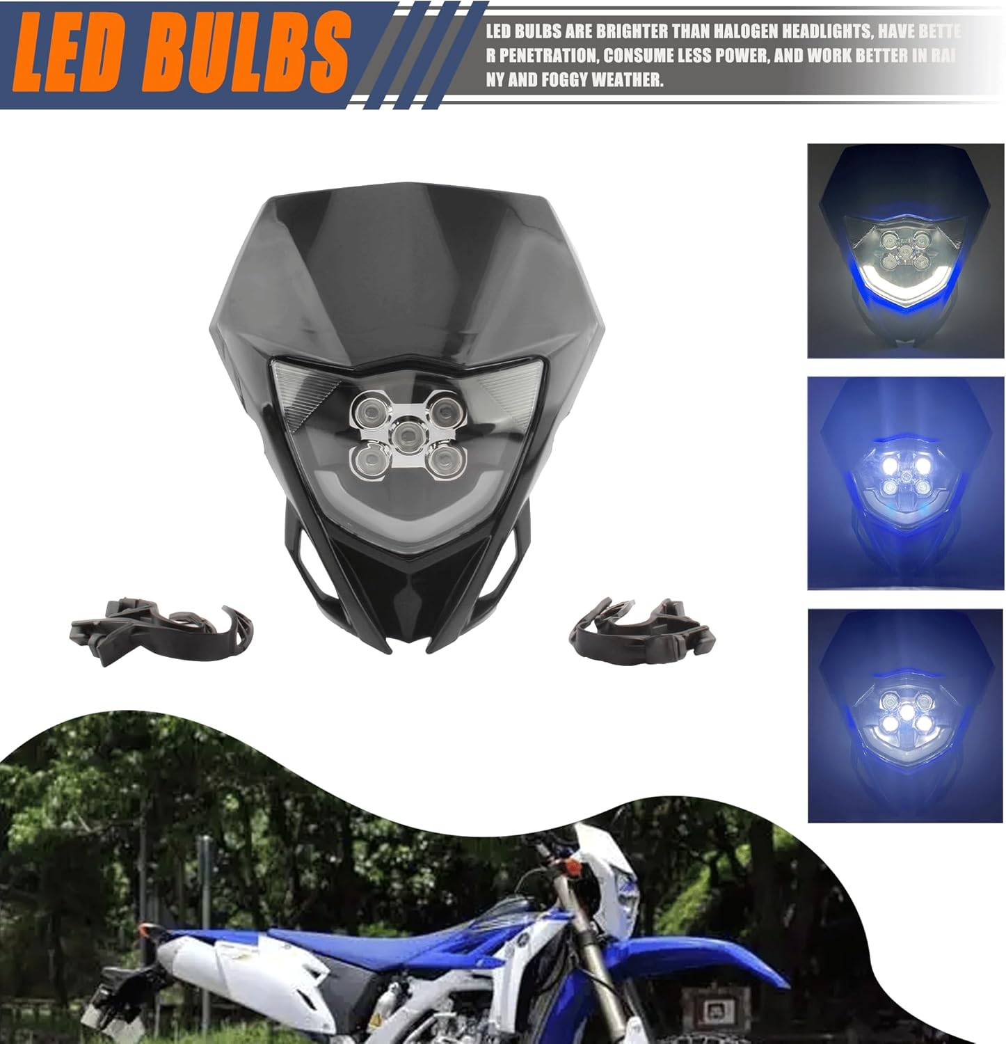 Dirt Bike Enduro Headlight,Motorcycle LED Headlamp Compatible with YZ450F YZ250F YZ250 YZ125 YZ65 YZ85 DRZ400 WR250F WR450F Supermoto-Black