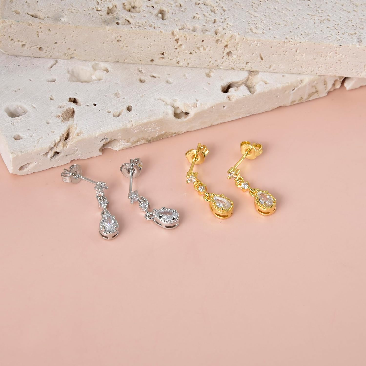 CZ Stud Dangle Earrings Silver Gold Plated Earrings with Pendant Star Moon Cross Triple Cz Teardrop Cloud Lightning Drop Elegant Jewelry - Image 8