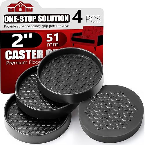 Non Slip Furniture Coasters - Premium Rubber Pads for Hardwood Floors | Anti Slip Furniture Pads | Floor Protectors and Stoppers | Secure and Scratch-Free Floors | Set of 4 (2" Black)