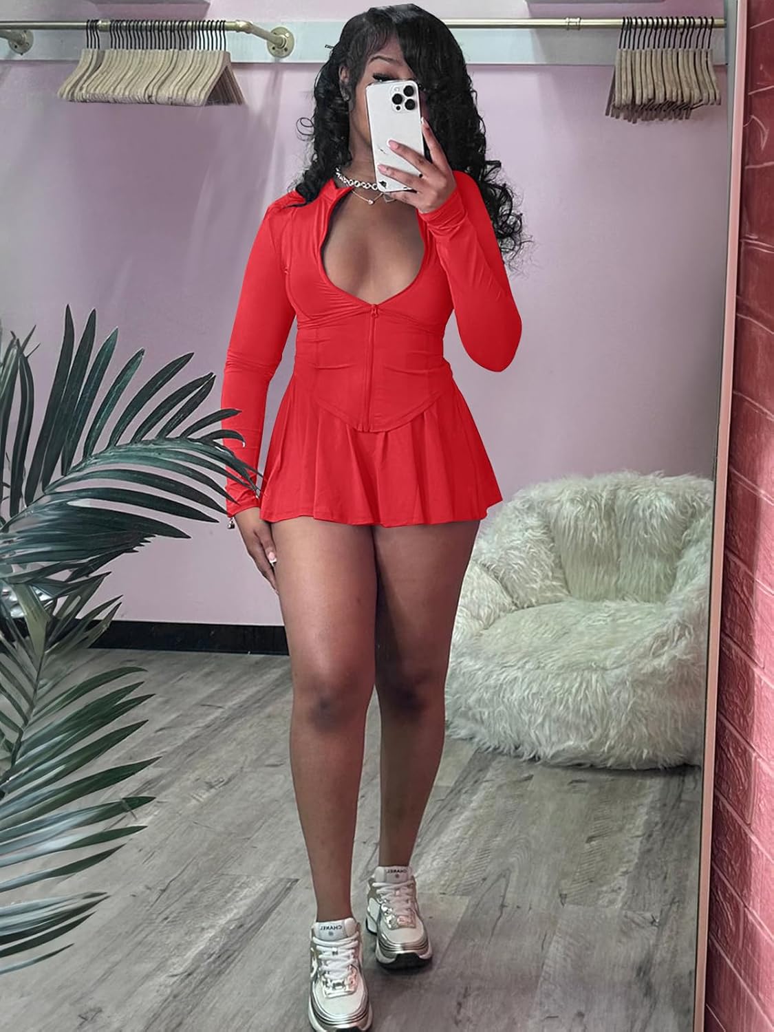 Women 2 Piece Outfits Tracksuit Sets Long Sleeve Zipper Jacket Crop Top and Mini Skirt Skort Set Casual Workout Sweatsuits - Image 2