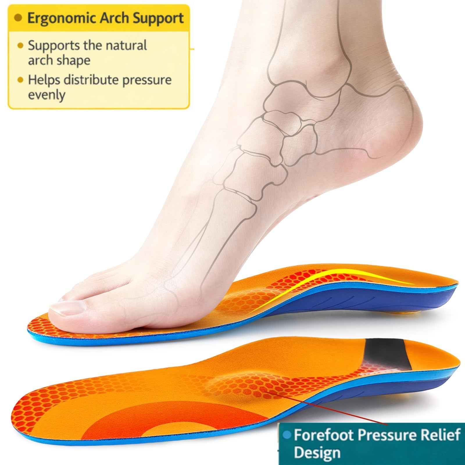 Goofort DynaZoom™Max - 2 pares de plantillas de gel para soporte de arco para hombres y mujeres, placa de estabilidad reforzada, insertos ortopédicos, almohadilla de aire, antidolor de talón, fascitis