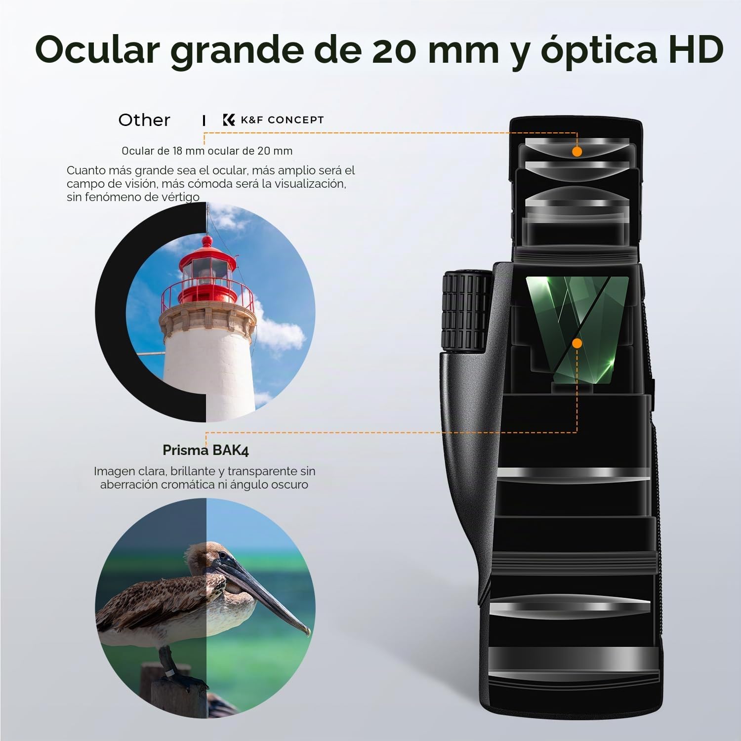 K&F Concept 8-32X50 HD Monocular Telescopio Zoom Continuo con Clip de teléfono móvil para observación de Aves, Caza, Senderismo, conciertos
