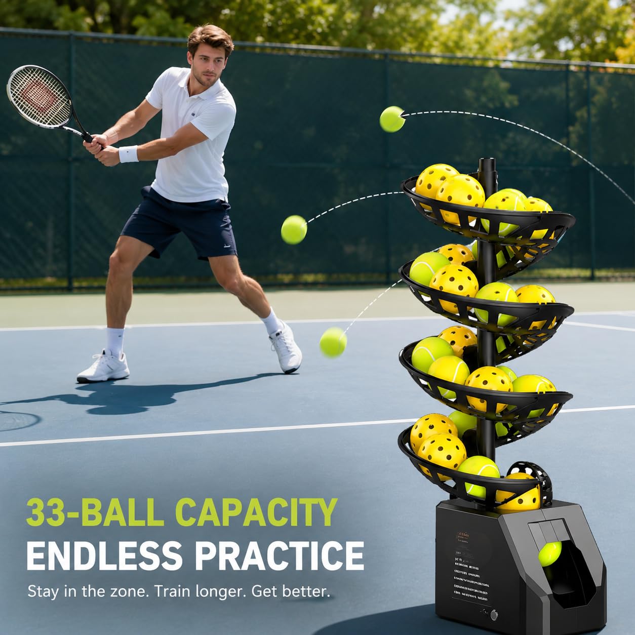 Lanciatore di palline da tennis con telecomando e batteria ricaricabile 10H