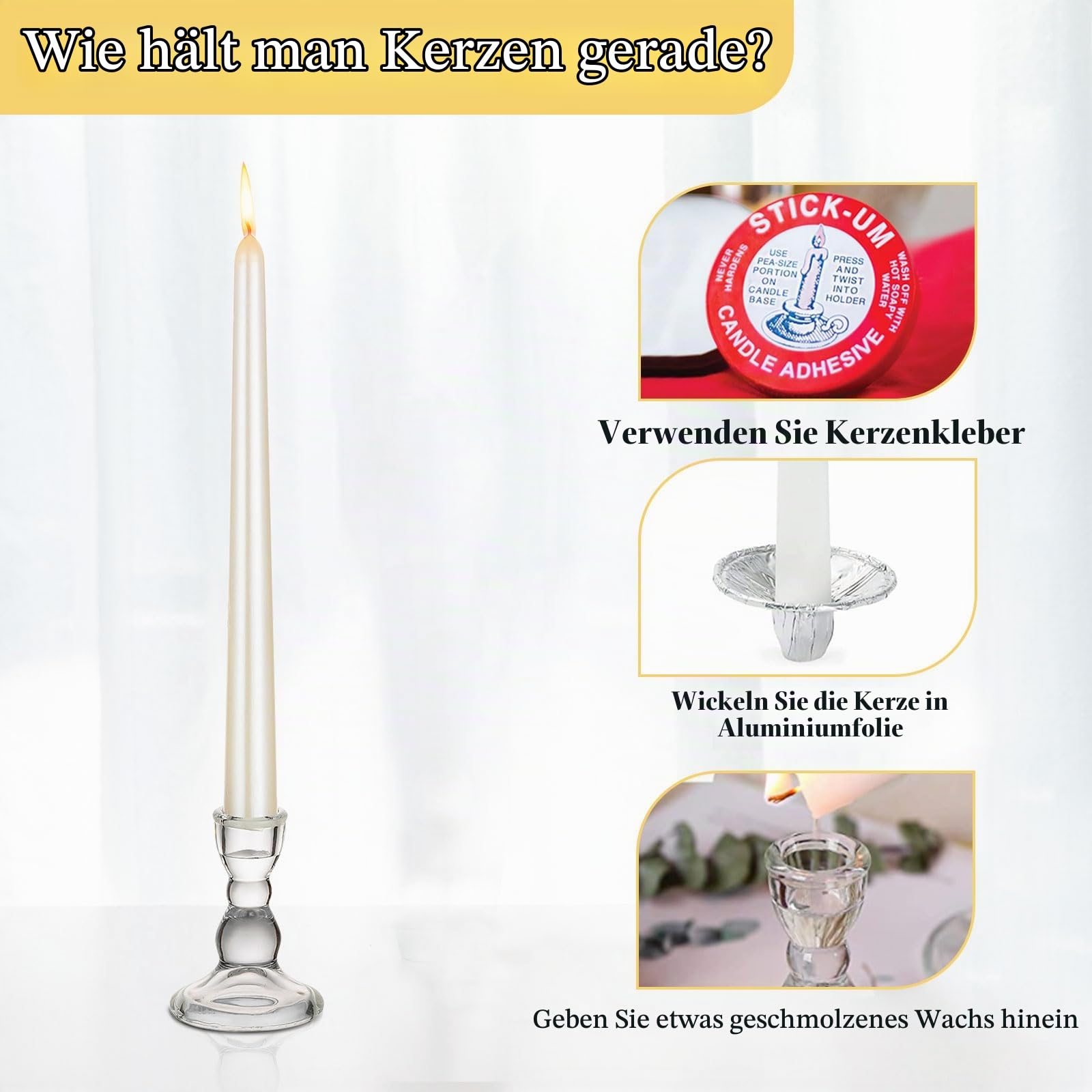 Glasseam Glas Kerzenständer Stabkerzen: 20 Stück Kerzenhalter Stabkerze | Transparent, Klein, Weihnachten, Advent, Hochzeit, Tischdeko, Kommunion
