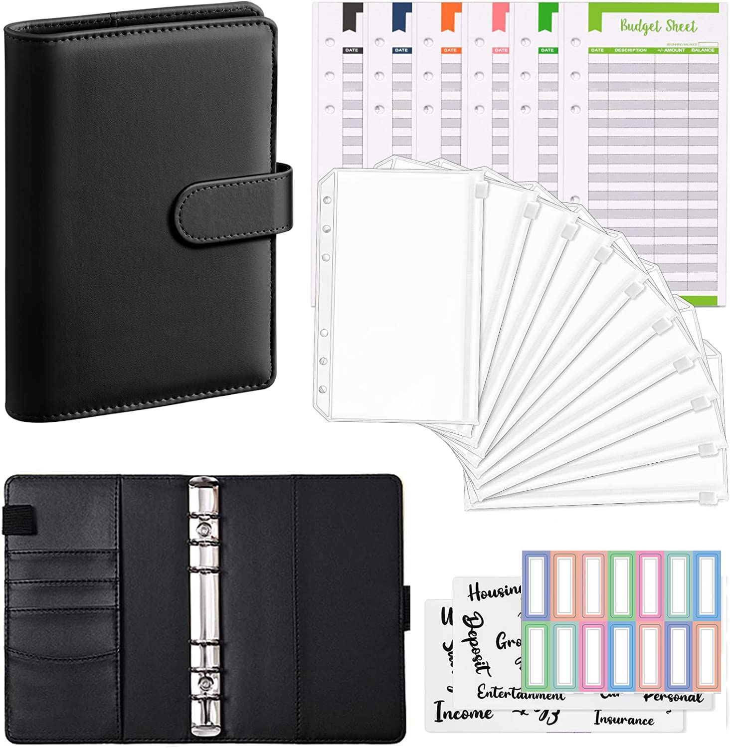 TNTAIAHL Budget Binder with Cash Envelopes & Expense Budget Sheets,Money Organizer for Cash,Budget Planner with 8 Pcs Cash Envelopes for Budgeting