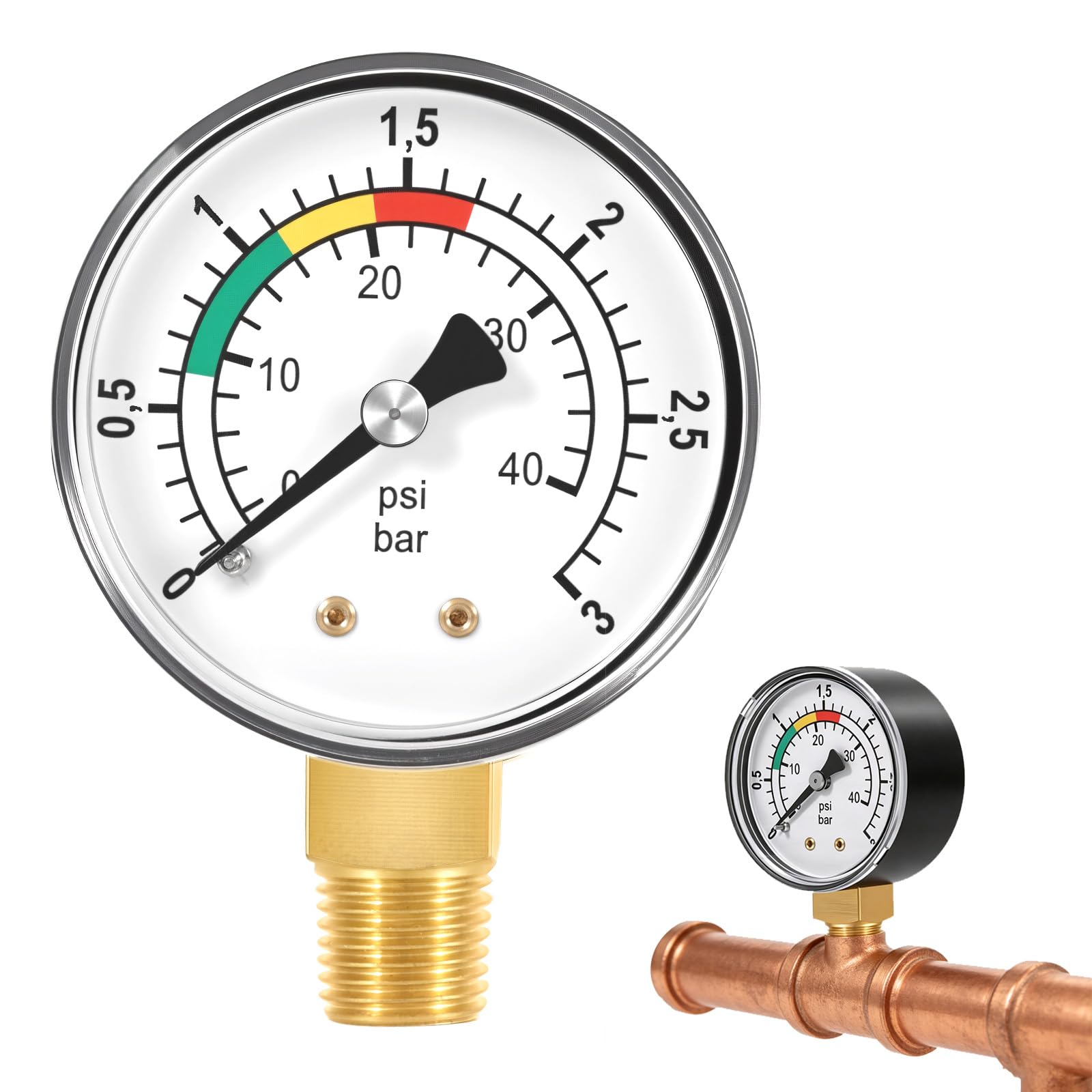 Manómetro de Presión de Agua 0-3BAR/PSI 1/4" BSPT Ø50mm para Filtro Bomba